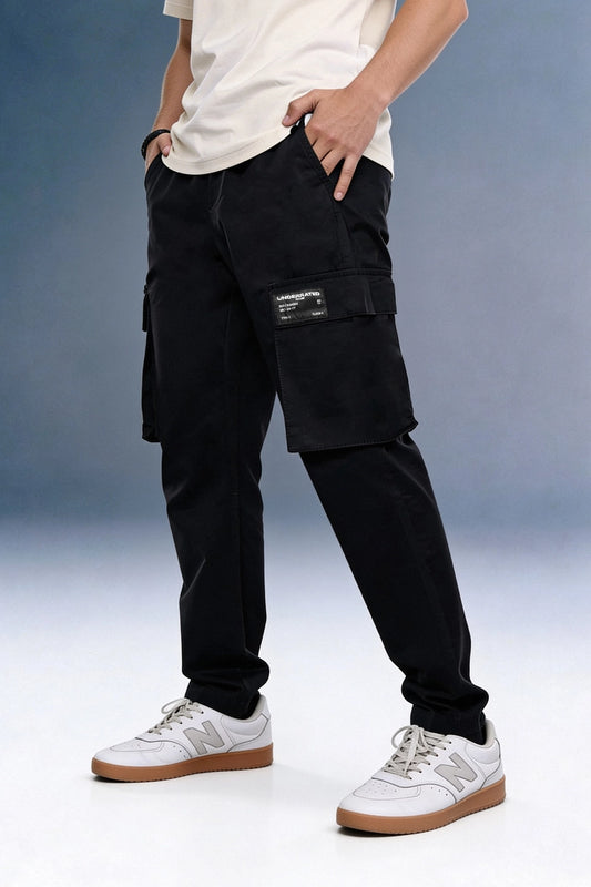 Black Drawstring Regular Fit Men's Cargo - Mid rise
