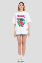 Wavves White Printed T-Shirt Women Oversized Fit