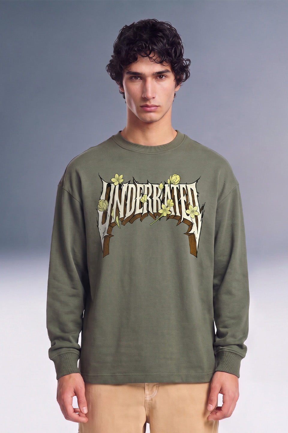 Bloom Olive Oversized Long Sleeve T-shirt