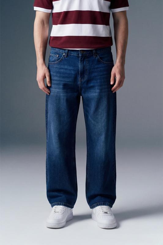 Classic Dark Blue Relaxed Fit Jeans for Men — Full Front View 