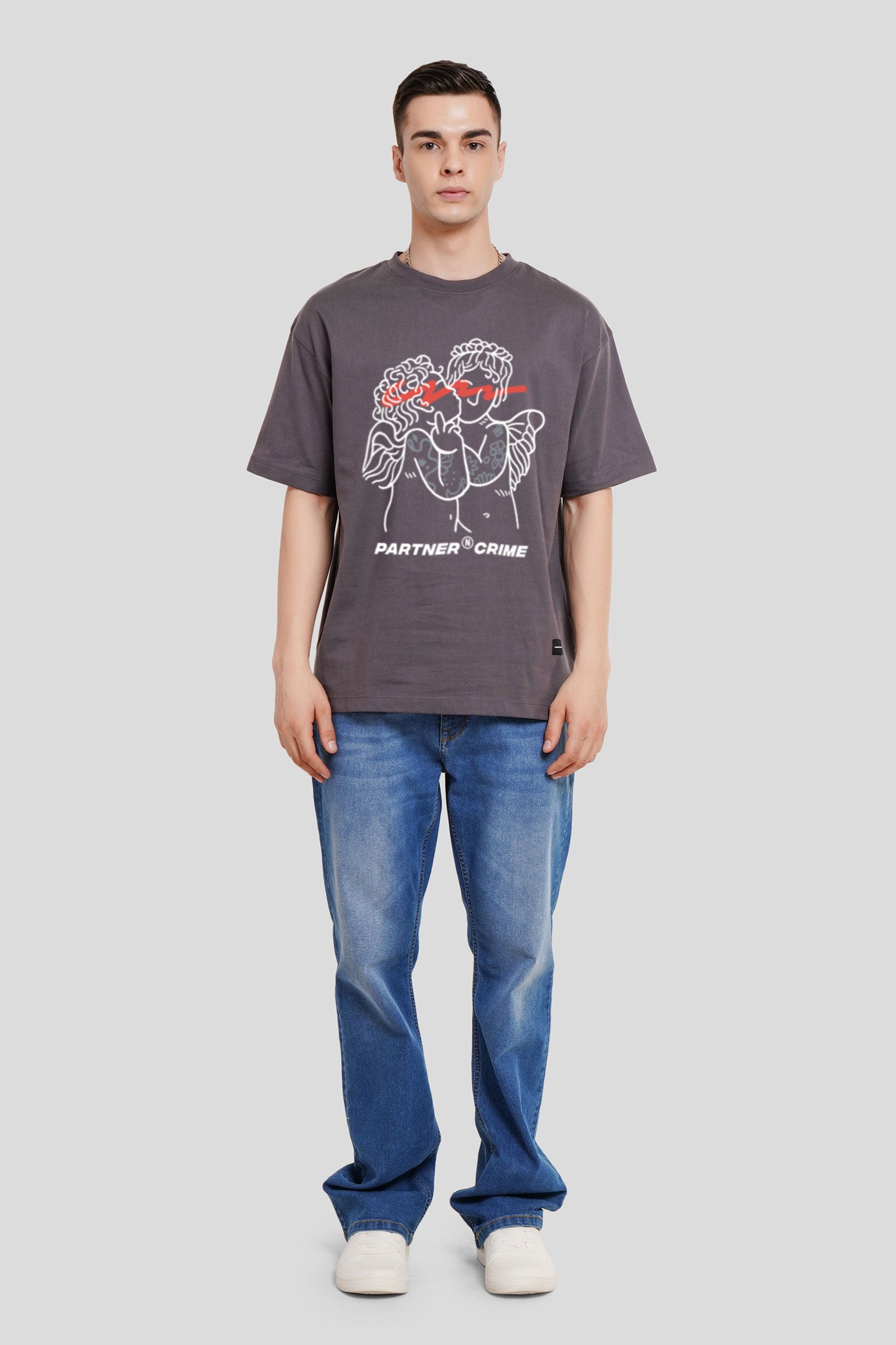 Partner N Crime Dark Grey Printed T-Shirt