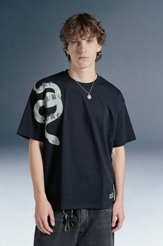 Snake Print Black Oversized T-shirt Men