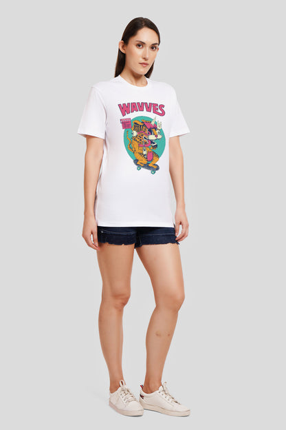 Wavves White Printed T-Shirt Women Boyfriend Fit