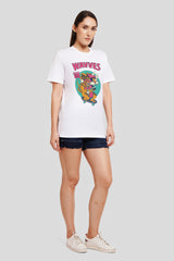 Wavves White Printed T-Shirt Women Boyfriend Fit