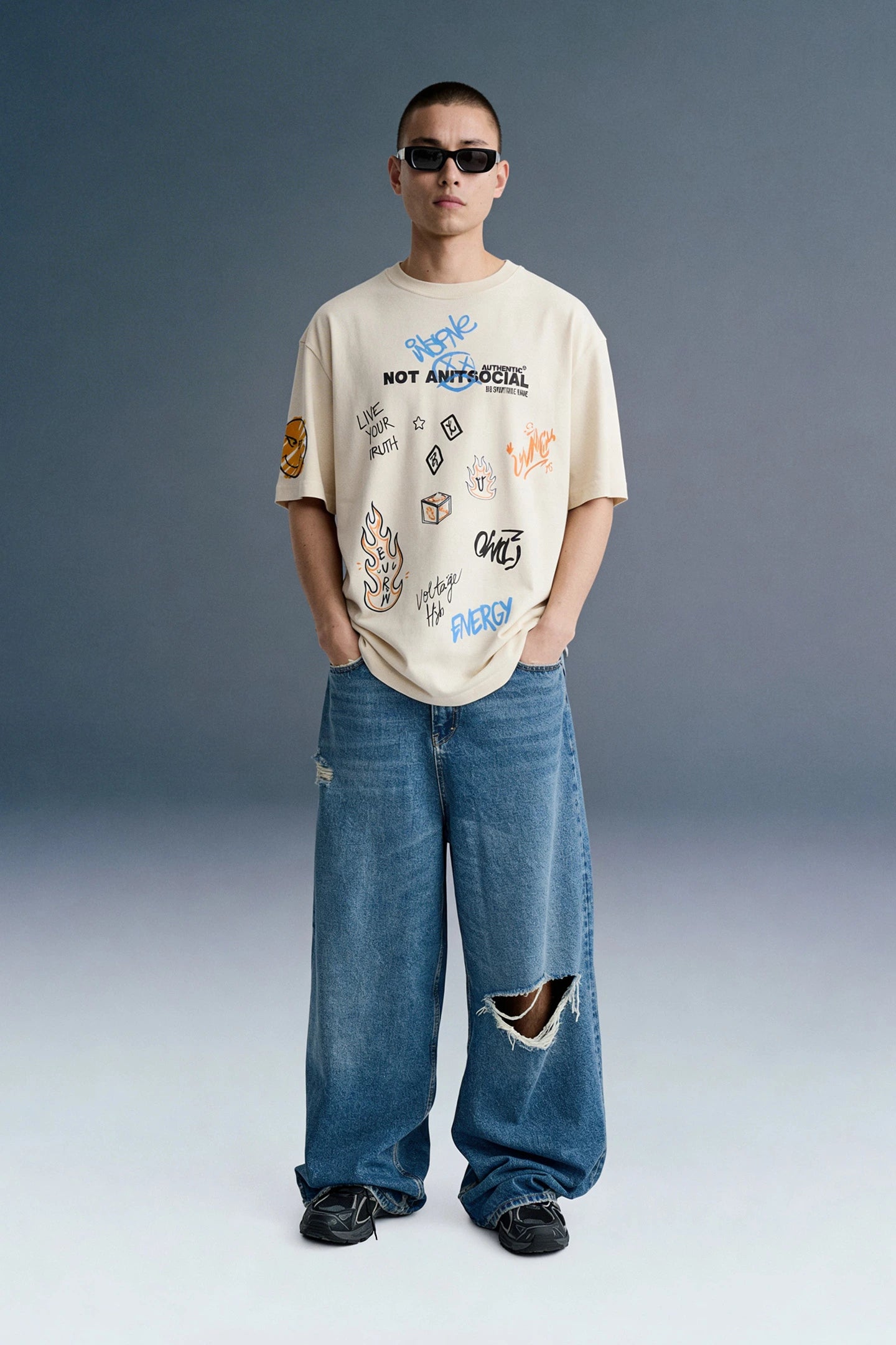 Not Antisocial Light Beige Oversized T-shirt Men