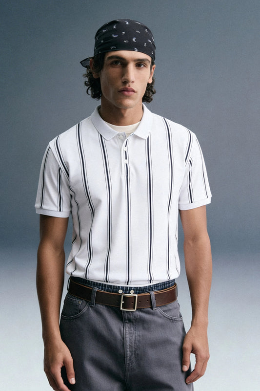 White Striped Polo T-Shirt