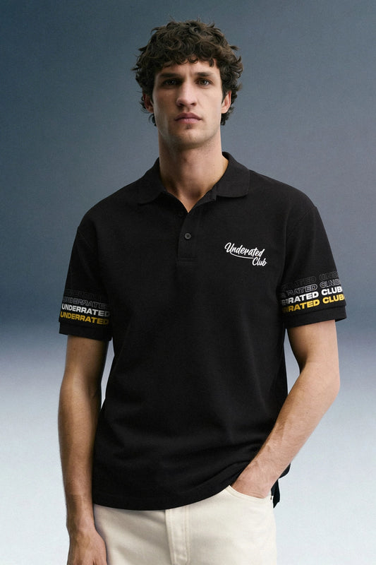 Black Sleeve Logo Print Polo T-Shirt