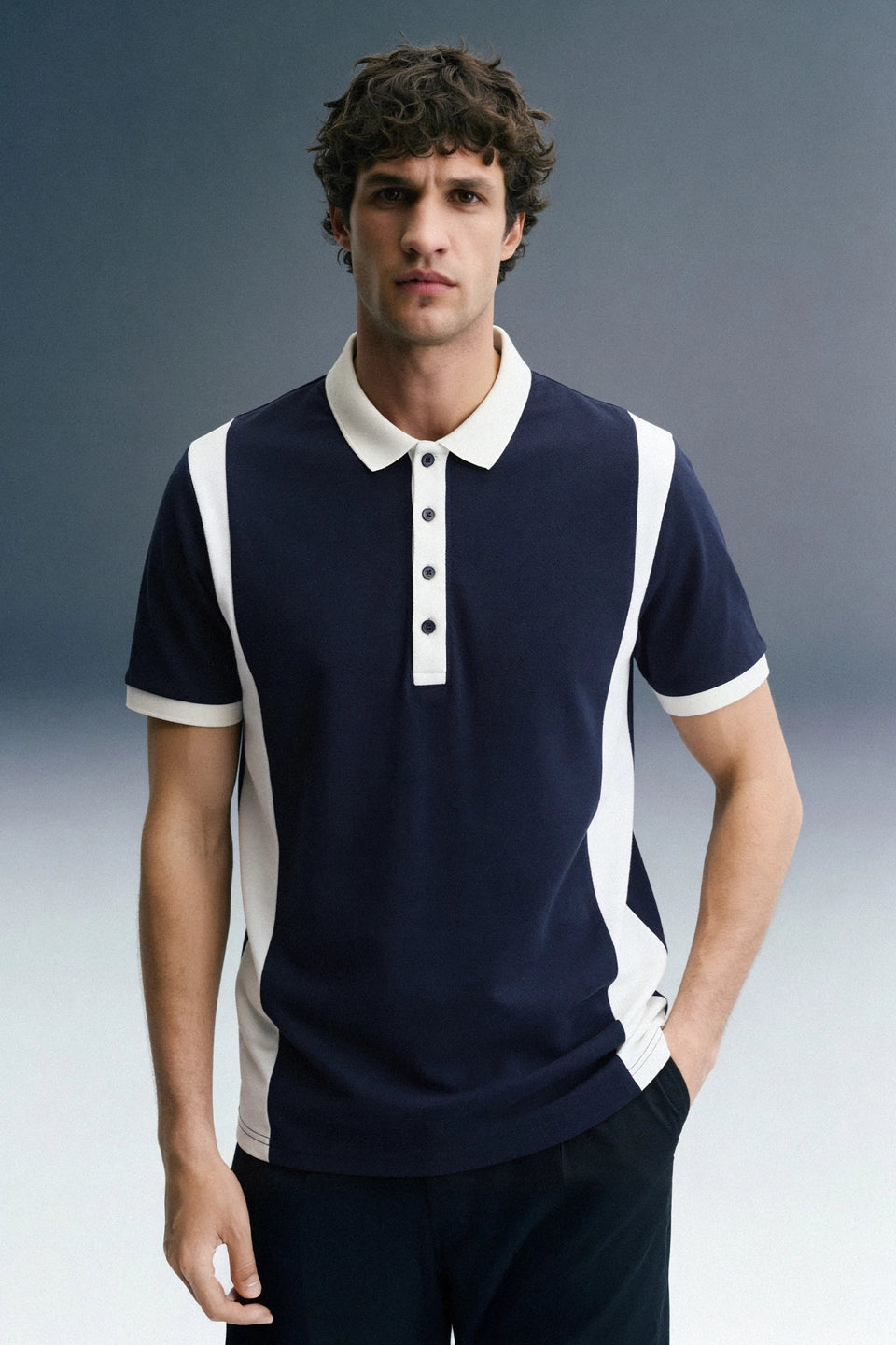 Navy Blue Colourblocked Polo T-Shirt