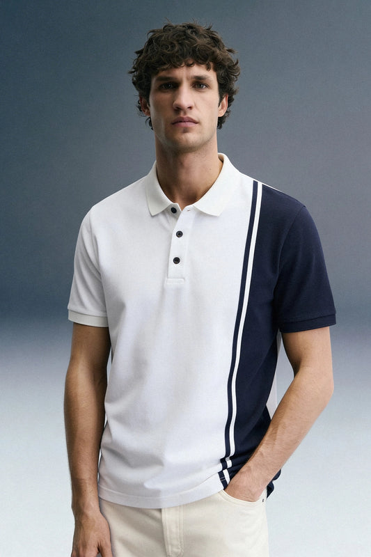 White Colourblocked Polo T-Shirt