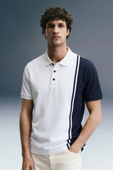 White Colourblocked Polo T-Shirt
