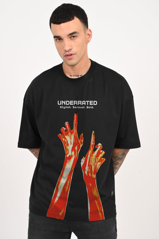 Stylish Sensual Bold Black Baggy Fit T-shirt Men