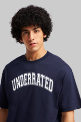 Underrated Curve Navy Blue Oversized Fit T-Shirt Men Pic 2