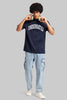 Underrated Curve Navy Blue Oversized Fit T-Shirt Men Pic 4