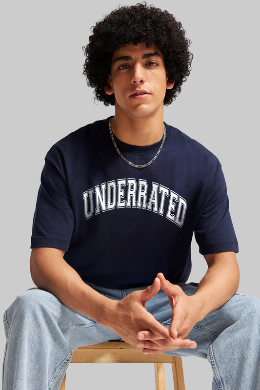 Underrated Curve Navy Blue Oversized Fit T-Shirt Men Pic 1