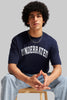 Underrated Curve Navy Blue Oversized Fit T-Shirt Men Pic 1