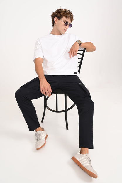 Black Mid Rise Regular Fit Men's Cargo Pic 5