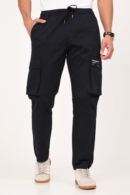 Black Mid Rise Regular Fit Men's Cargo Pic 1