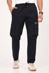 Black Mid Rise Regular Fit Men's Cargo Pic 1