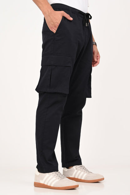 Black Mid Rise Regular Fit Men's Cargo Pic 3