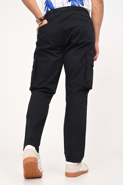 Black Mid Rise Regular Fit Men's Cargo Pic 4