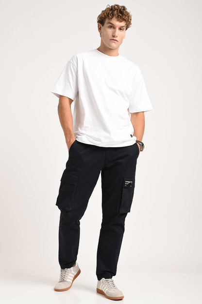 Black Mid Rise Regular Fit Men's Cargo Pic 2