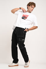 Black Cargo Jeans For Men - Mid Rise Regular Fit Pic 2