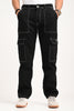Black Cargo Jeans For Men - Mid Rise Regular Fit Pic 1