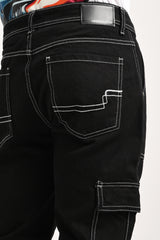 Black Cargo Jeans For Men - Mid Rise Regular Fit Pic 8