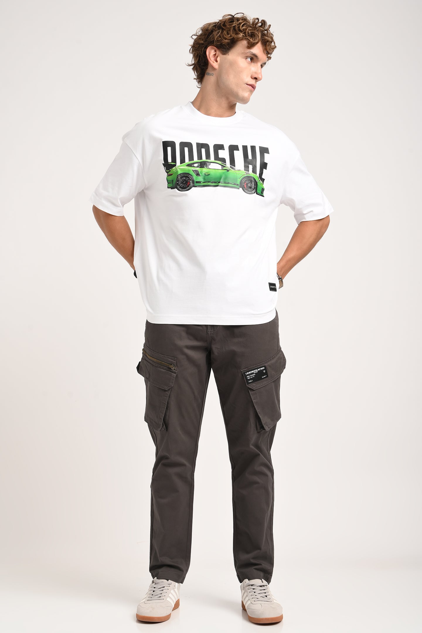 Dark Grey Mid Rise Regular Fit 6 pocket Men's Cargo Pic 2
