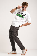 Dark Grey Mid Rise Regular Fit 6 pocket Men's Cargo Pic 4