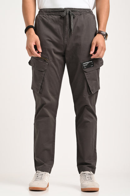 Dark Grey Mid Rise Regular Fit 6 pocket Men's Cargo Pic 1