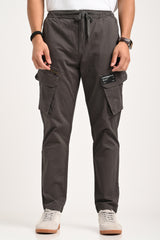 Dark Grey Mid Rise Regular Fit 6 pocket Men's Cargo Pic 1