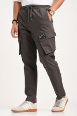 Dark Grey Mid Rise Regular Fit 6 pocket Men's Cargo Pic 3