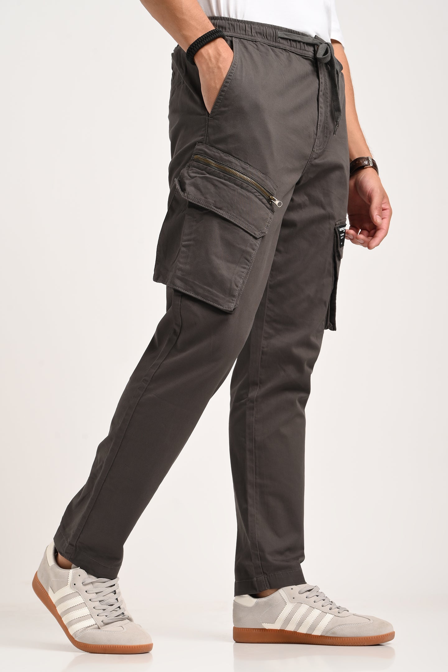 Dark Grey Mid Rise Regular Fit 6 pocket Men's Cargo Pic 5