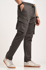 Dark Grey Mid Rise Regular Fit 6 pocket Men's Cargo Pic 5