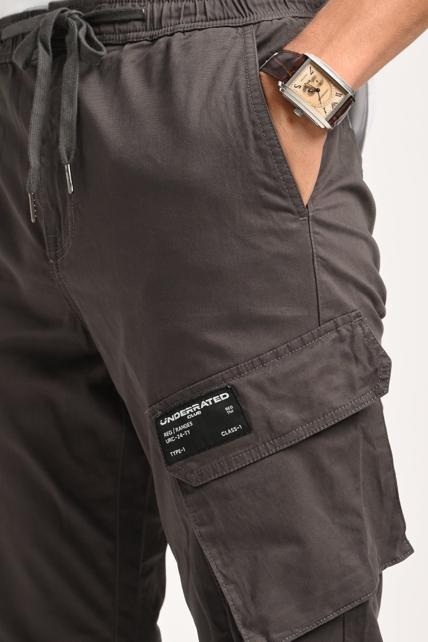 Dark Grey Mid Rise Regular Fit 6 pocket Men's Cargo Pic 6