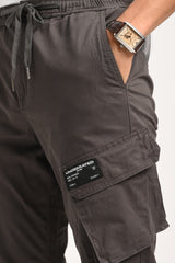 Dark Grey Mid Rise Regular Fit 6 pocket Men's Cargo Pic 6