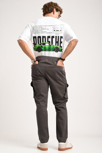 Dark Grey Mid Rise Regular Fit 6 pocket Men's Cargo Pic 7
