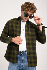 Olive Green Plaid Check Shirt Pic 1