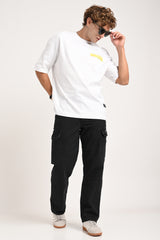 Jet Black Cargo Jeans For men - Mid Rise Relaxed Fit Pic 2
