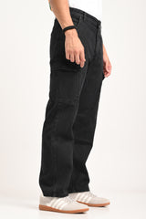 Jet Black Cargo Jeans For men - Mid Rise Relaxed Fit Pic 6