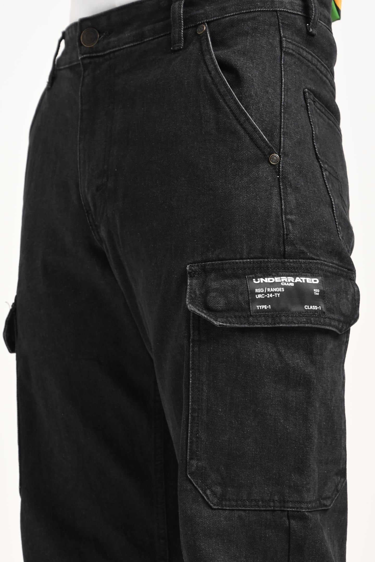 Jet Black Cargo Jeans For men - Mid Rise Relaxed Fit Pic 7