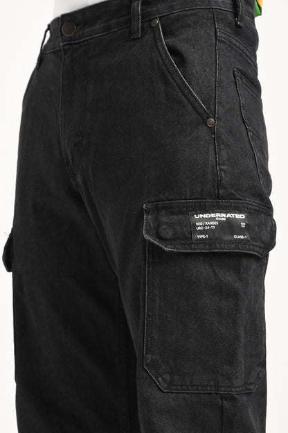 Jet Black Cargo Jeans For men - Mid Rise Relaxed Fit Pic 7
