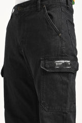 Jet Black Cargo Jeans For men - Mid Rise Relaxed Fit Pic 7