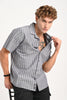 Grey Striped Cuban Collar Shirt Pic 1