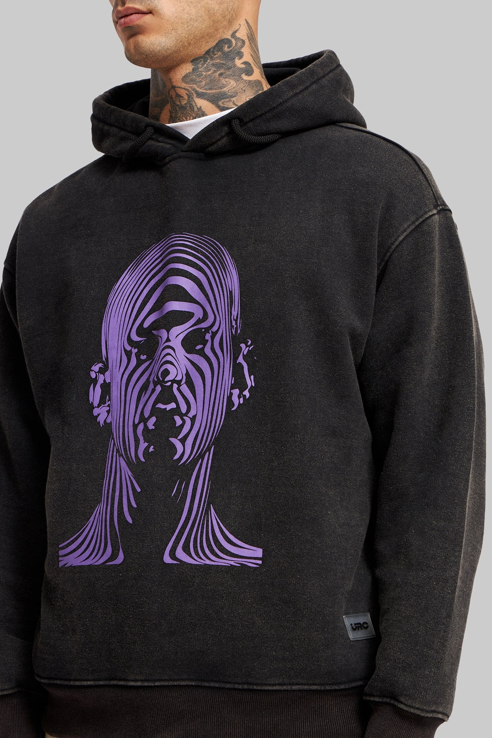 Acid Washed Black Printed Hoodie