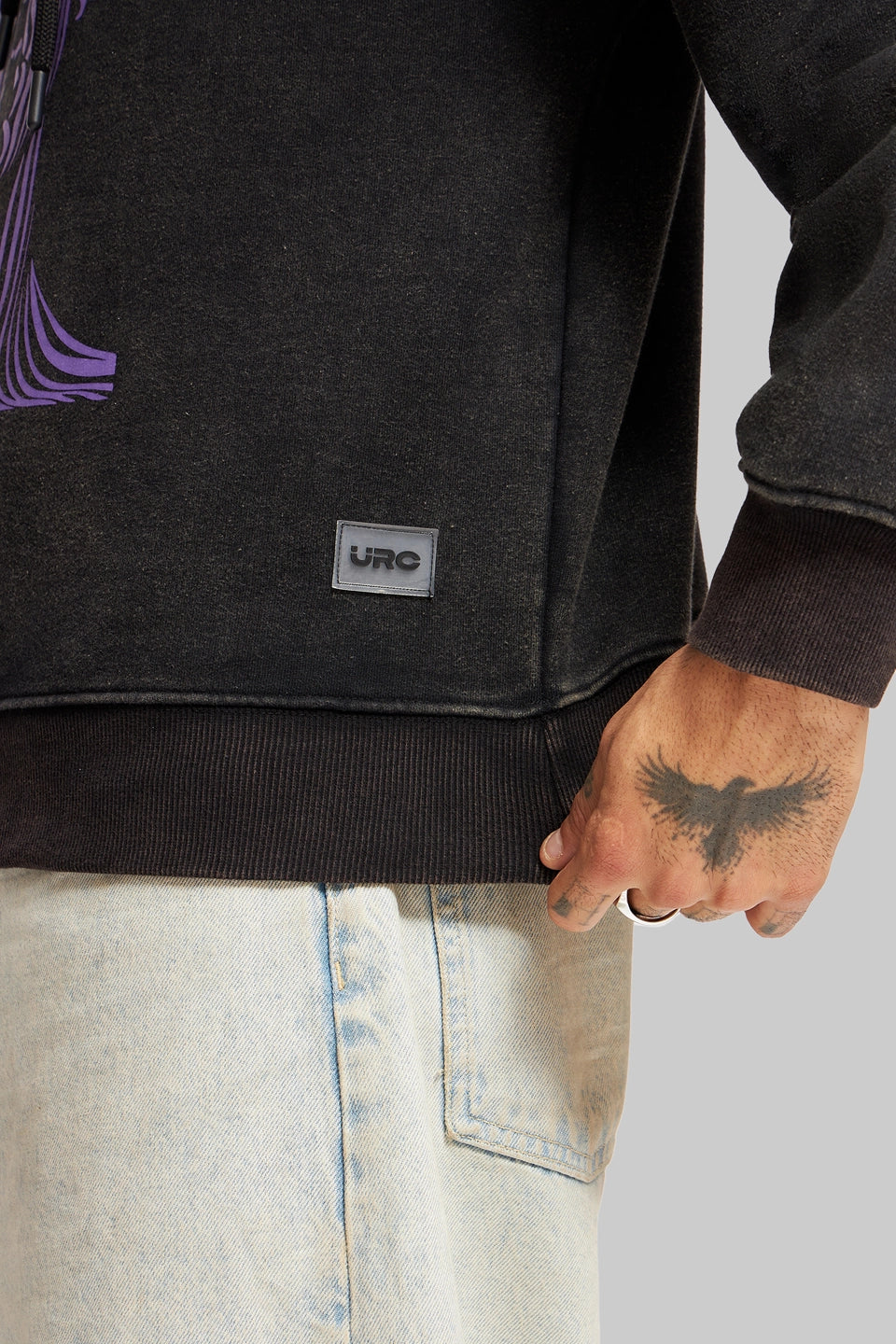 Acid Washed Black Printed Hoodie