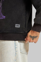 Acid Washed Black Printed Hoodie