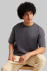Solid Dark Grey Half Sleeves T-Shirt For Men Oversized Fit Pic 1