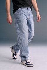 Light Blue Mid Rise Men's Relaxed Fit Distressed Jeans